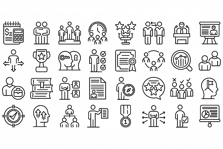 Mentor icons set, outline style example image 1