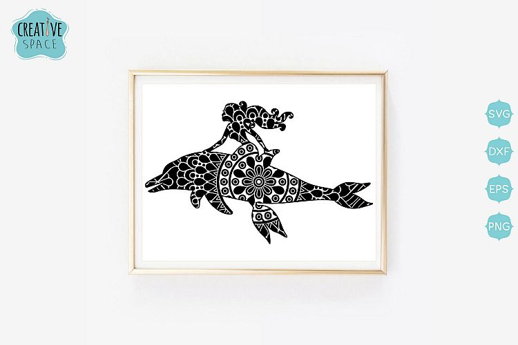 Mermaid Riding Dolphin Mandala Svg