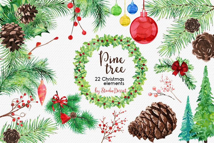 Pine Tree - Christmas Watercolor Illustrations