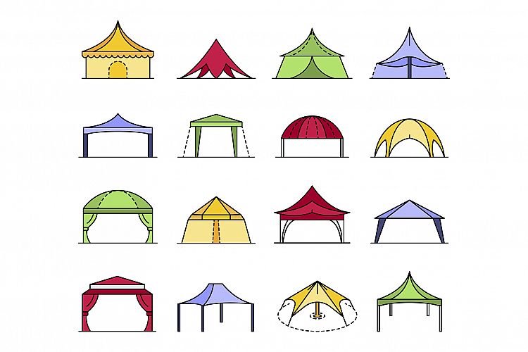 Canopy icon set line color vector example image 1