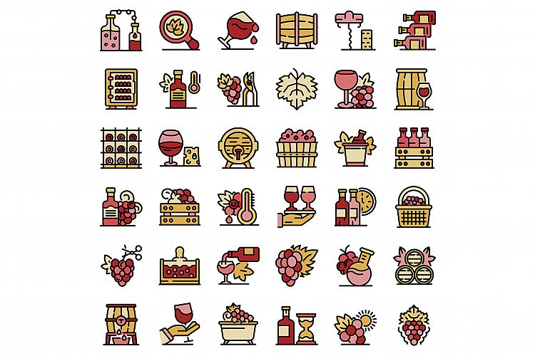 Winemaker icons set line color vector example image 1