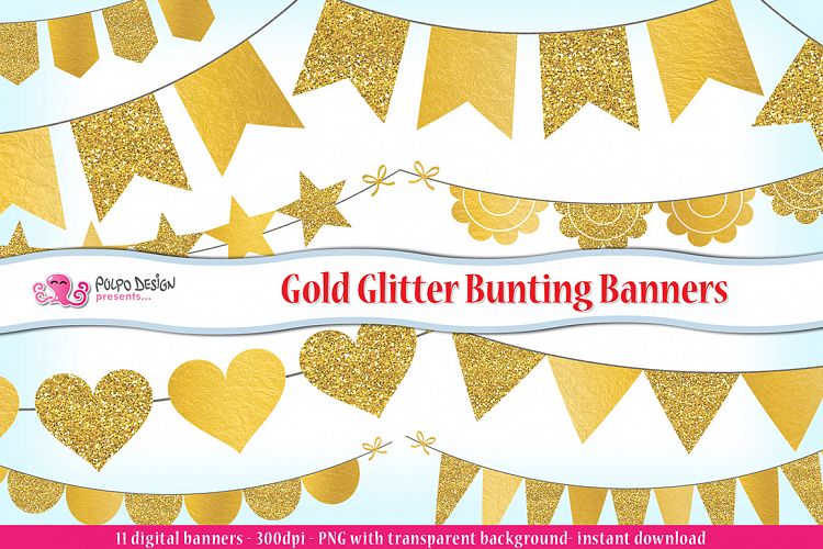 Gold Glitter Bunting Banner clipart