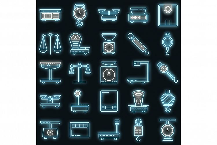 Weigh scales icons set vector neon