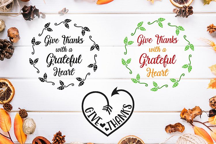 Thanksgiving SVG Give thanks Leaves frame Arrow Heart Svg