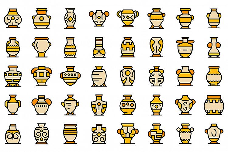Amphora icons set vector flat example image 1