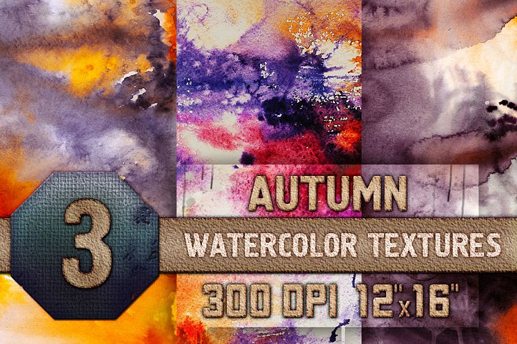 3 Autumn Halloween Digital Papers Watercolor Fall Textures