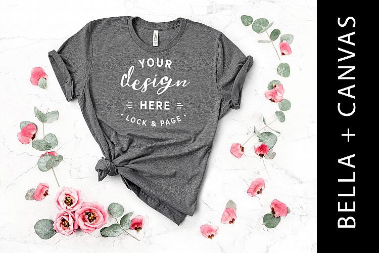 Heather Storm Bella Canvas 3001 T Shirt Floral Flat Lay