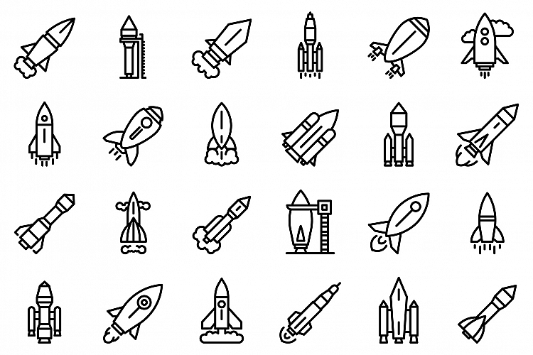 Spacecraft launch icons set, outline style example image 1