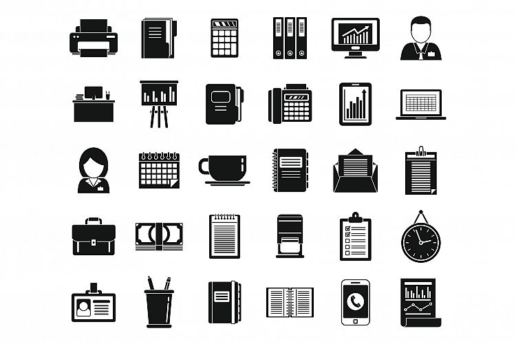 Office manager time icons set, simple style example image 1