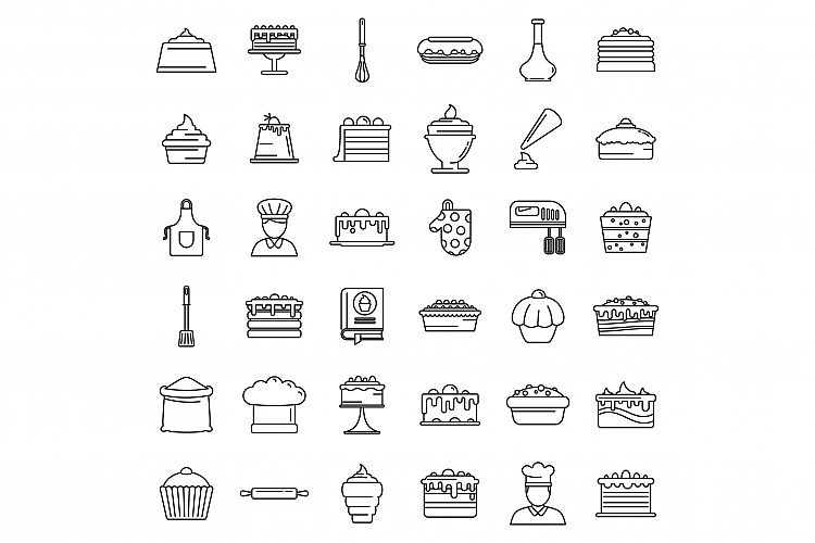 Confectioner home icons set, outline style