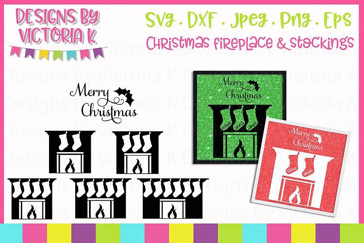 Christmas Fireplace set, SVG, DXF, PNG