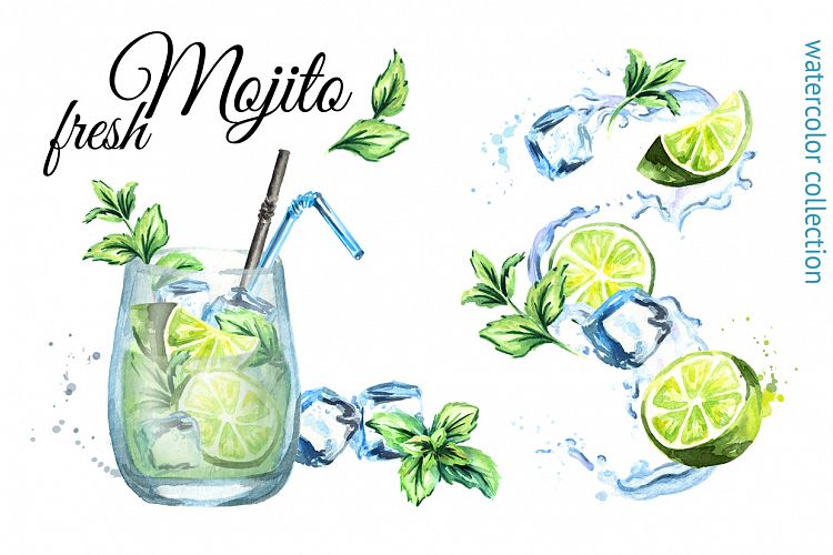 Fresh Mojito. Watercolor collection