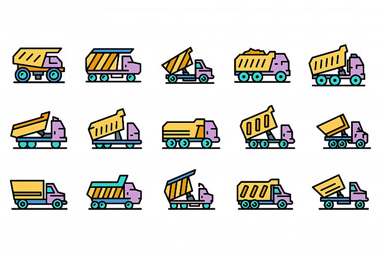 Tipper icons set line color vector example image 1