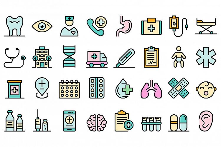 Pediatric clinic icons vector flat example image 1