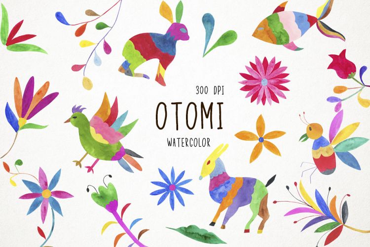 Watercolor Otomi Clipart, Otomi Clip Art, Fiesta Clipart
