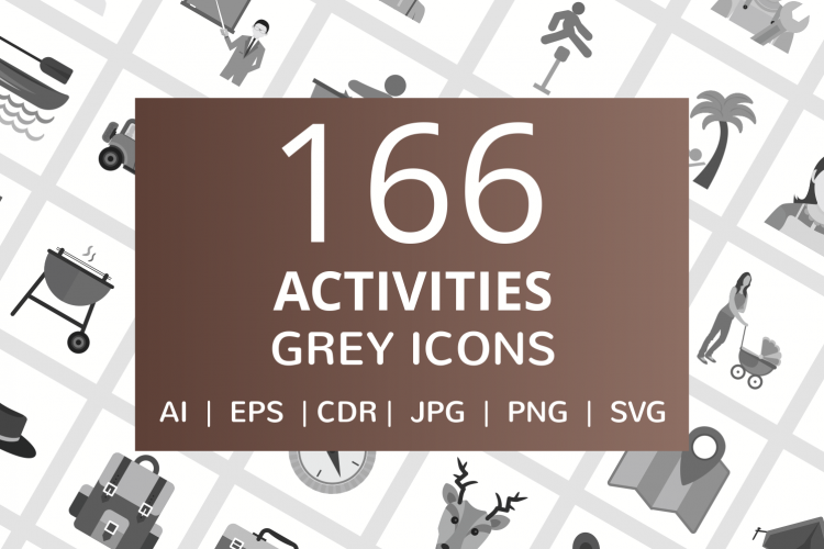 166 Activities Flat Greyscale Icons