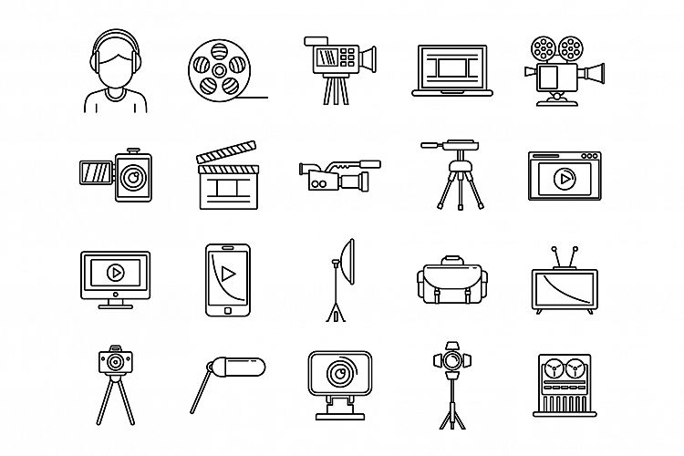 Video cameraman icons set, outline style example image 1