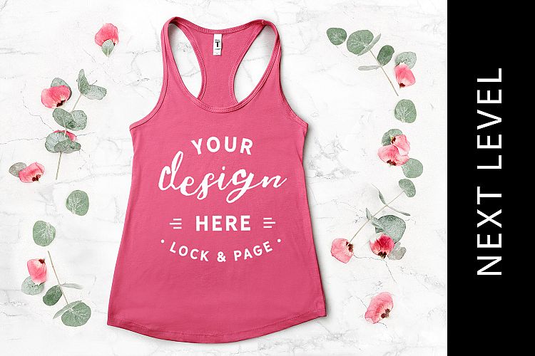 Hot Pink Next Level 1533 Mockup Tank Top Vest Floral Marble