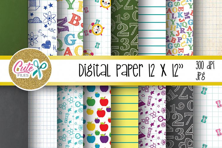 Back to school pattern, notebook sheets digital paper