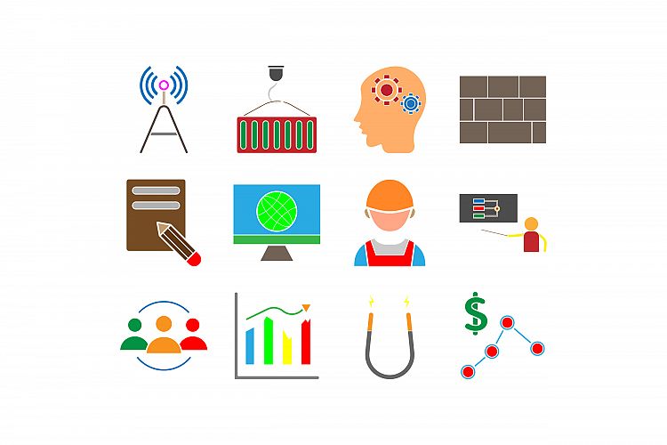 Engineering and manufacturing vector icon set
