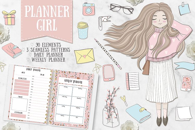 Planner Girl Clipart. Weekly & daily
