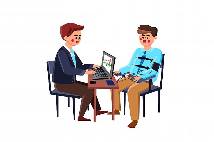 Polygraph Test Passing Young Man In Office Vector example image 1