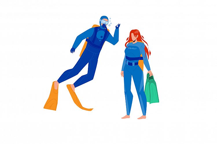 Scuba Diver Man And Woman Togetherness Vector example image 1