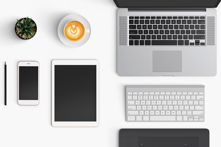  Modern workplace. Top view. Flat lay style. 2