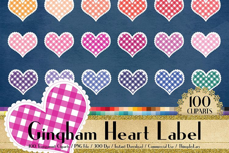 100 Gingham Heart Frames, Planner Wedding Scrapbook