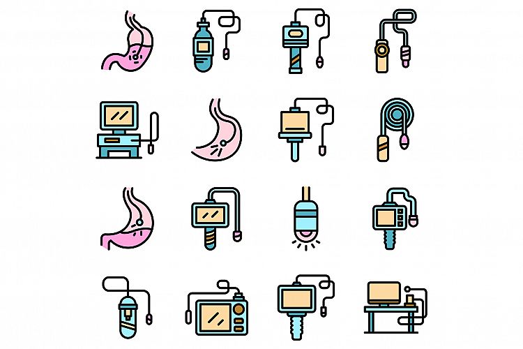 Endoscope icons set vector flat