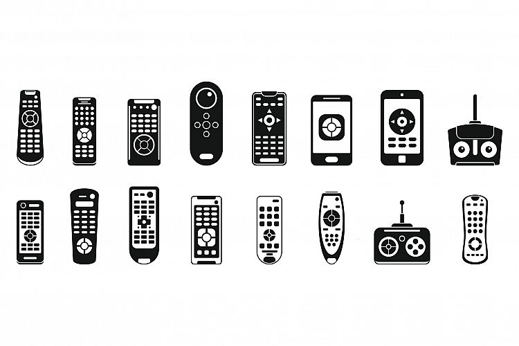 Tv remote control icons set, simple style example image 1