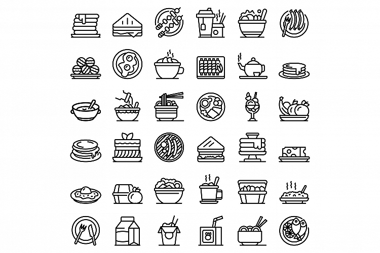Lunch icons set, outline style