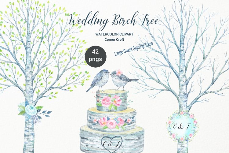 Watercolor Wedding Birch Tree