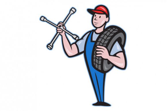 Mechanic With Tire Socket Wrench And Tire example image 1