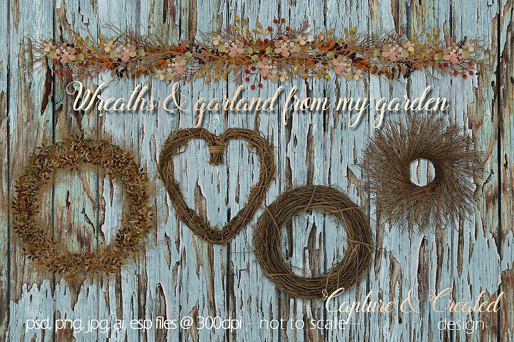 Large Wreaths & Garland From My Garden/ Clipart- Elements
