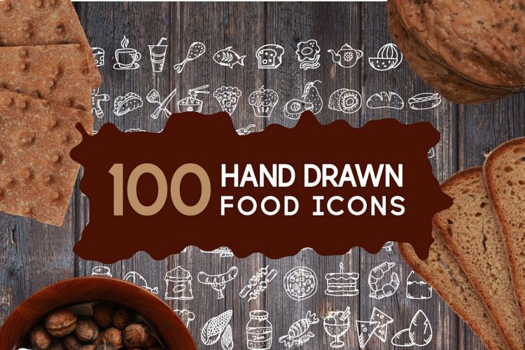 100 Hand Drawn Food Icons
