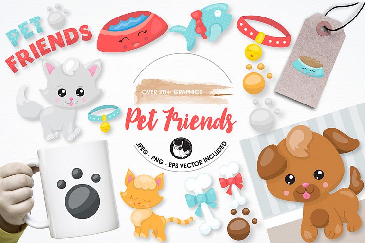 Pet friends graphics and illustrations