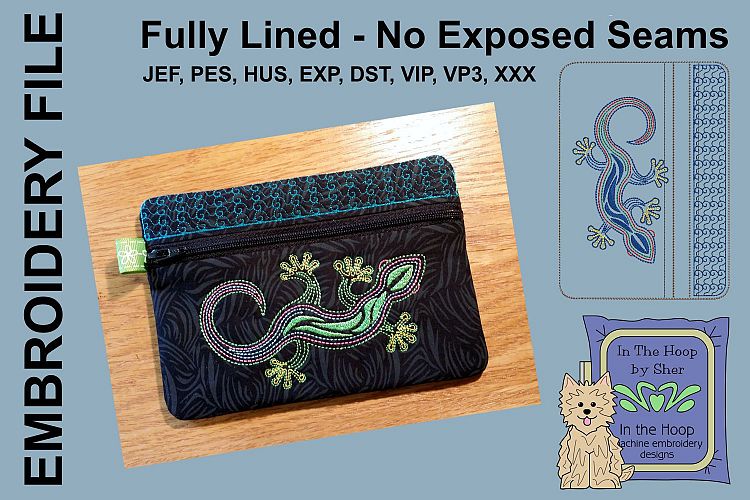 ITH Gecko Zipper Bag - Fully Lined, 5X7 HOOP