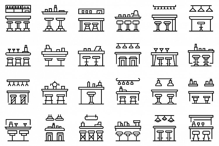 Bar counter icons set, outline style