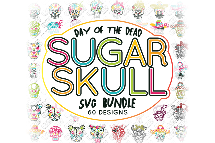 Sugar Skull SVG Bundle Monogram in SVG, DXF, PNG, EPS, JPEG