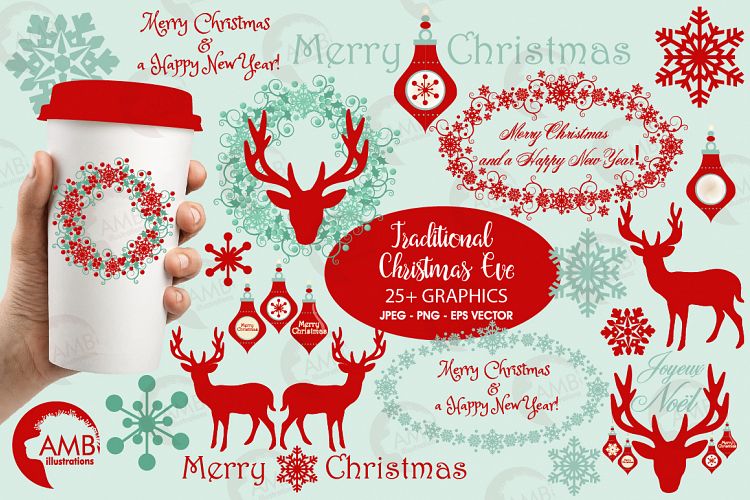 Reindeer clipart, invitation embellishments, graphics, illustrations AMB-1117