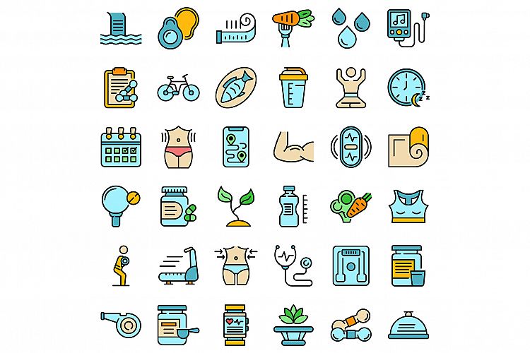 Healthy lifestyle icons set vector flat