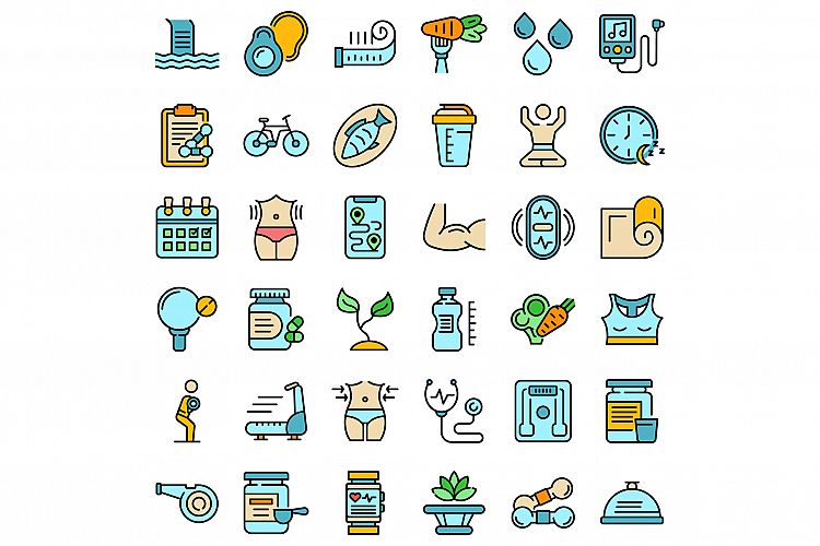 Healthy lifestyle icons set vector flat example image 1