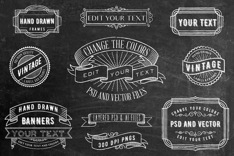 Chalkboard Labels, Frames, Banners