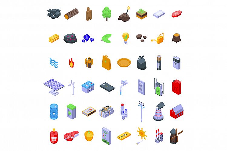 Natural resources icons set, isometric style