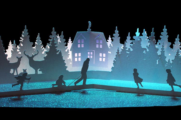 winter cottage pop up card