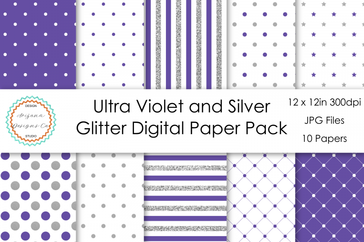Ultra Violet and Silver Glitter Digital Paper Pack