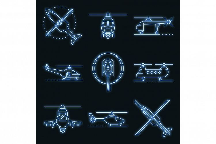 Helicopter icons set vector neon