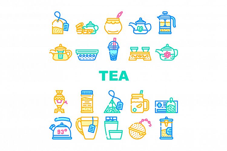 Tea Healthy Drink Collection Icons Set Vector example image 1