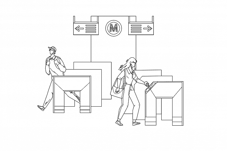 Entry Metro People Pass Through Turnstiles Vector example image 1